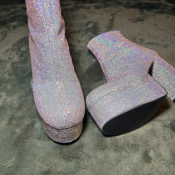 70's Platform Rhinestoned Crystal Boots - Picture 4 of 5